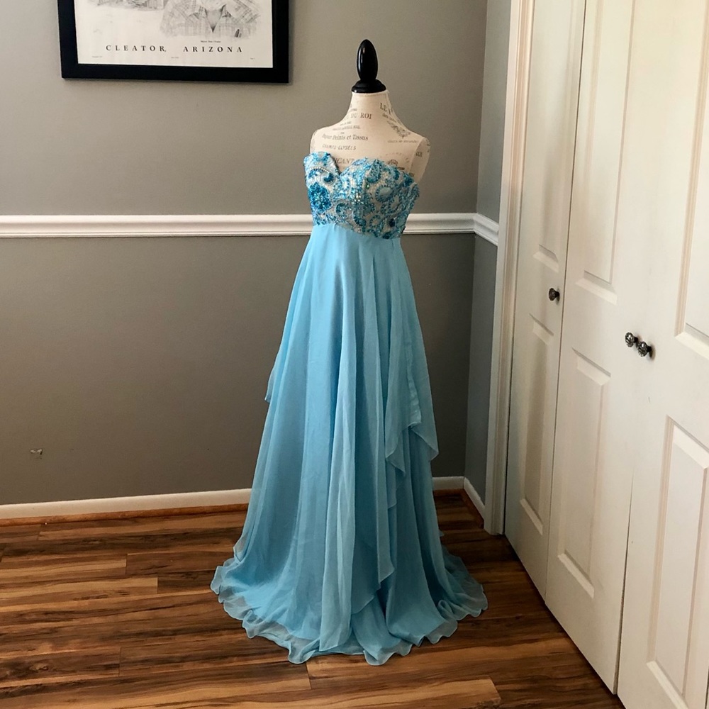 🔴CLEARANCE NEW ALYCE PARIS SZ 2 LIGHT BLUE BEADED CHIFFON FORMAL EVENING GOWN